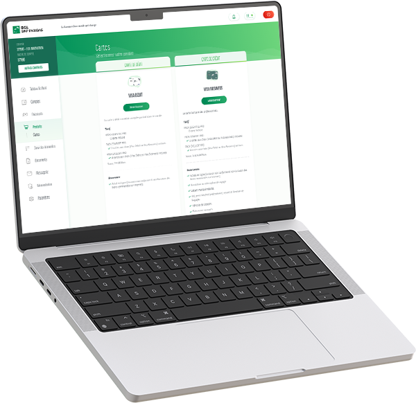 Interface desktop de commande de carte professionnelle