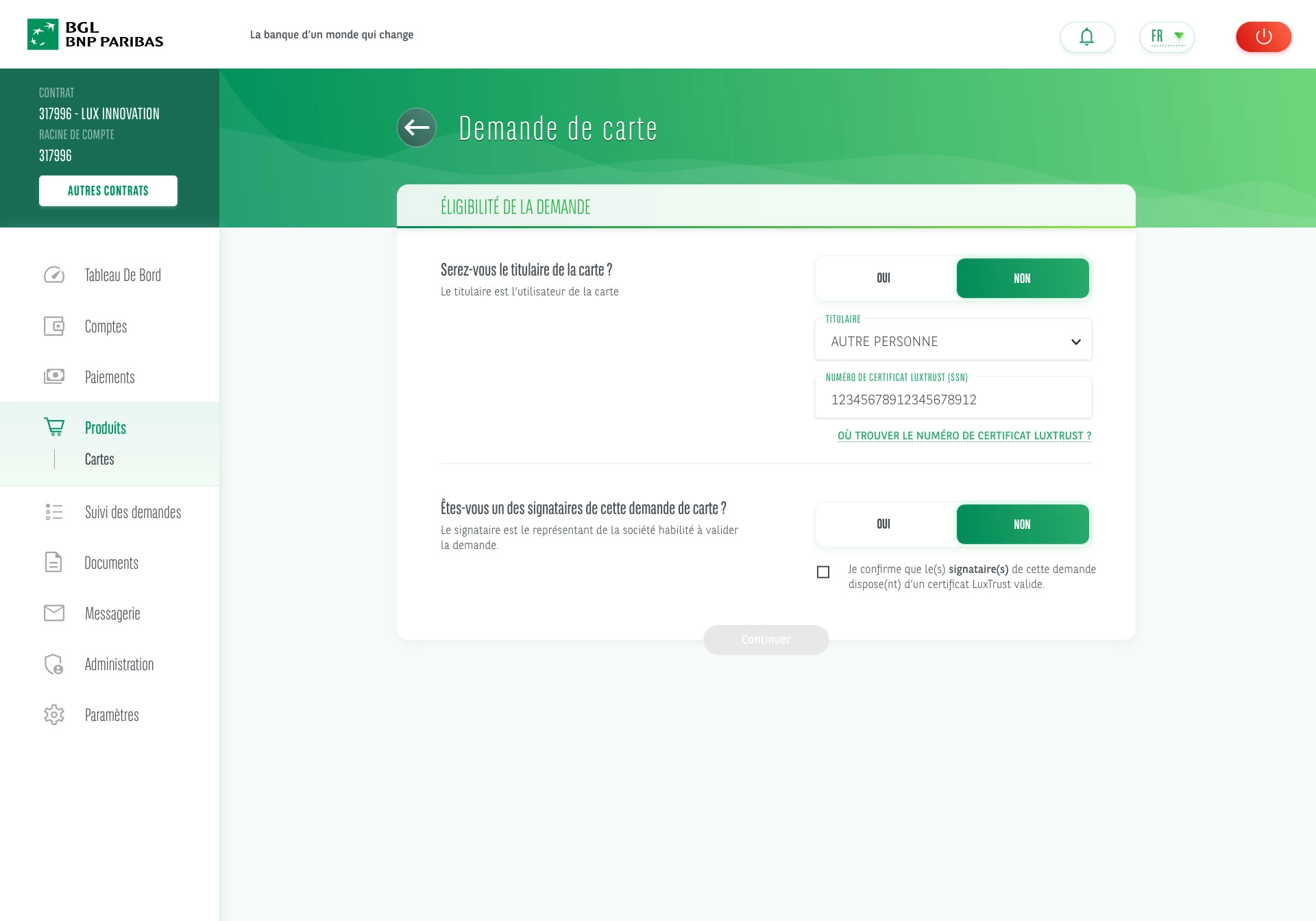 Alert stating the Luxtrust certificate is mandatory