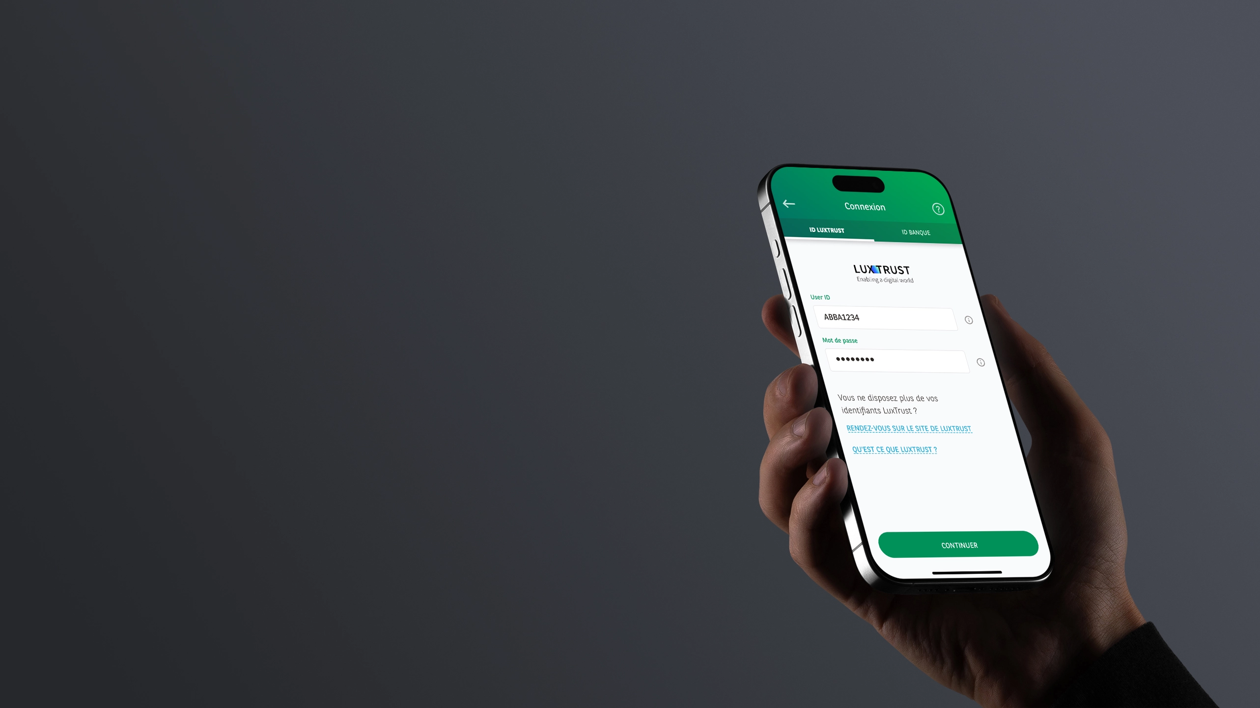 Mobile mockup of the banking app login flow