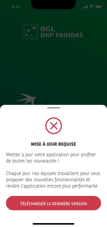 New screen explaining a mandatory app update