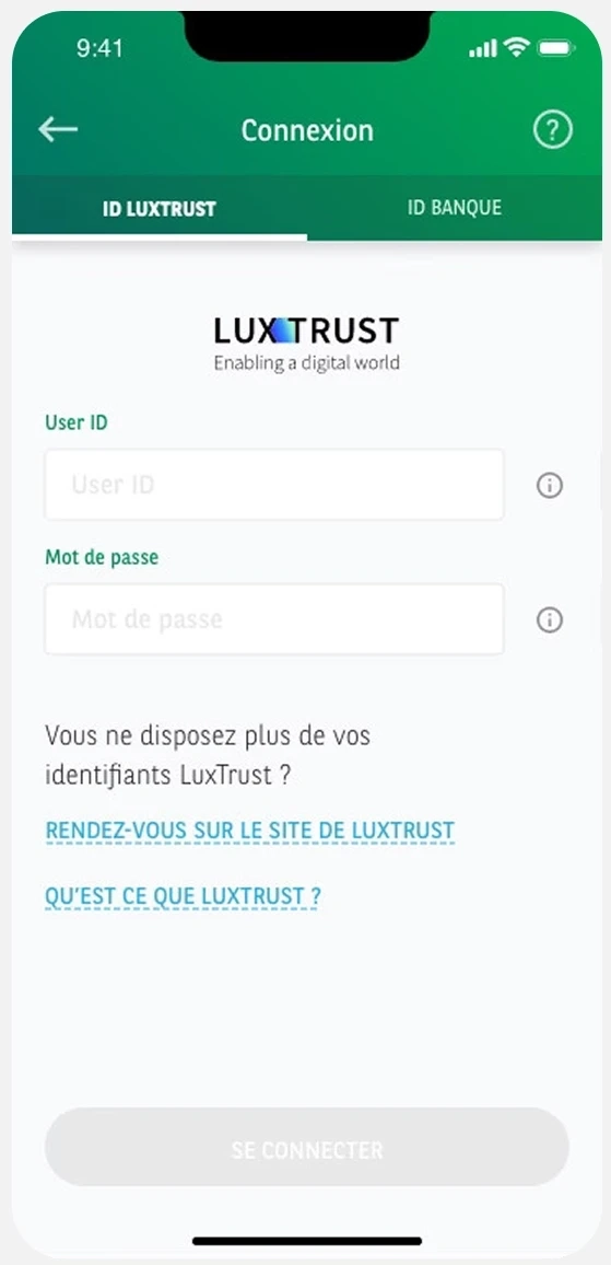 New login page, Luxtrust Mobile as the primary tab