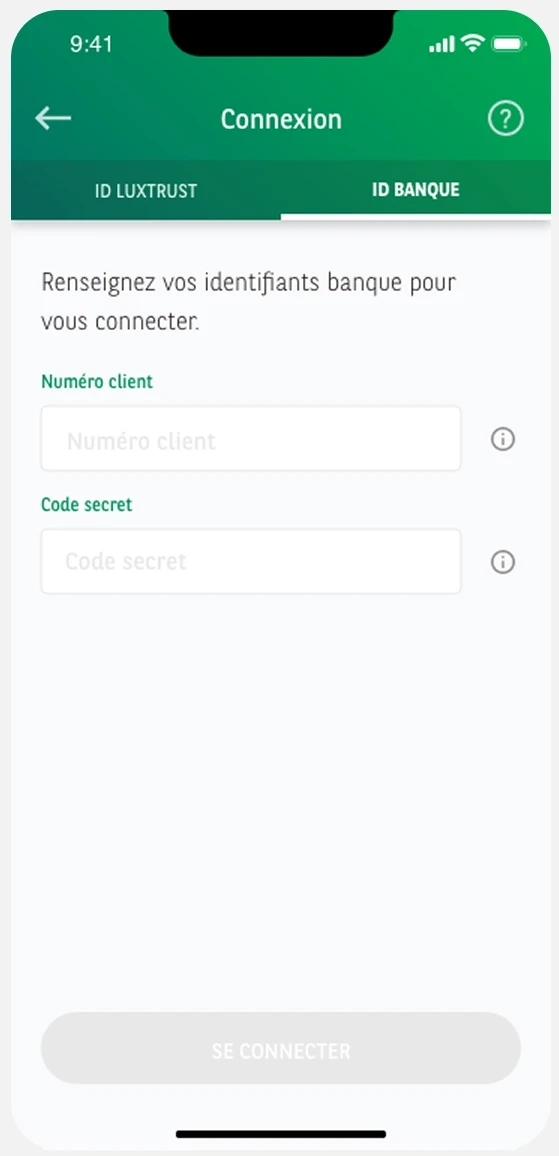 New login page, bank credentials as a secondary tab