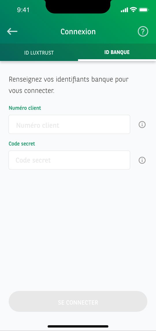 Nouvelle connexion avec identifiants banque