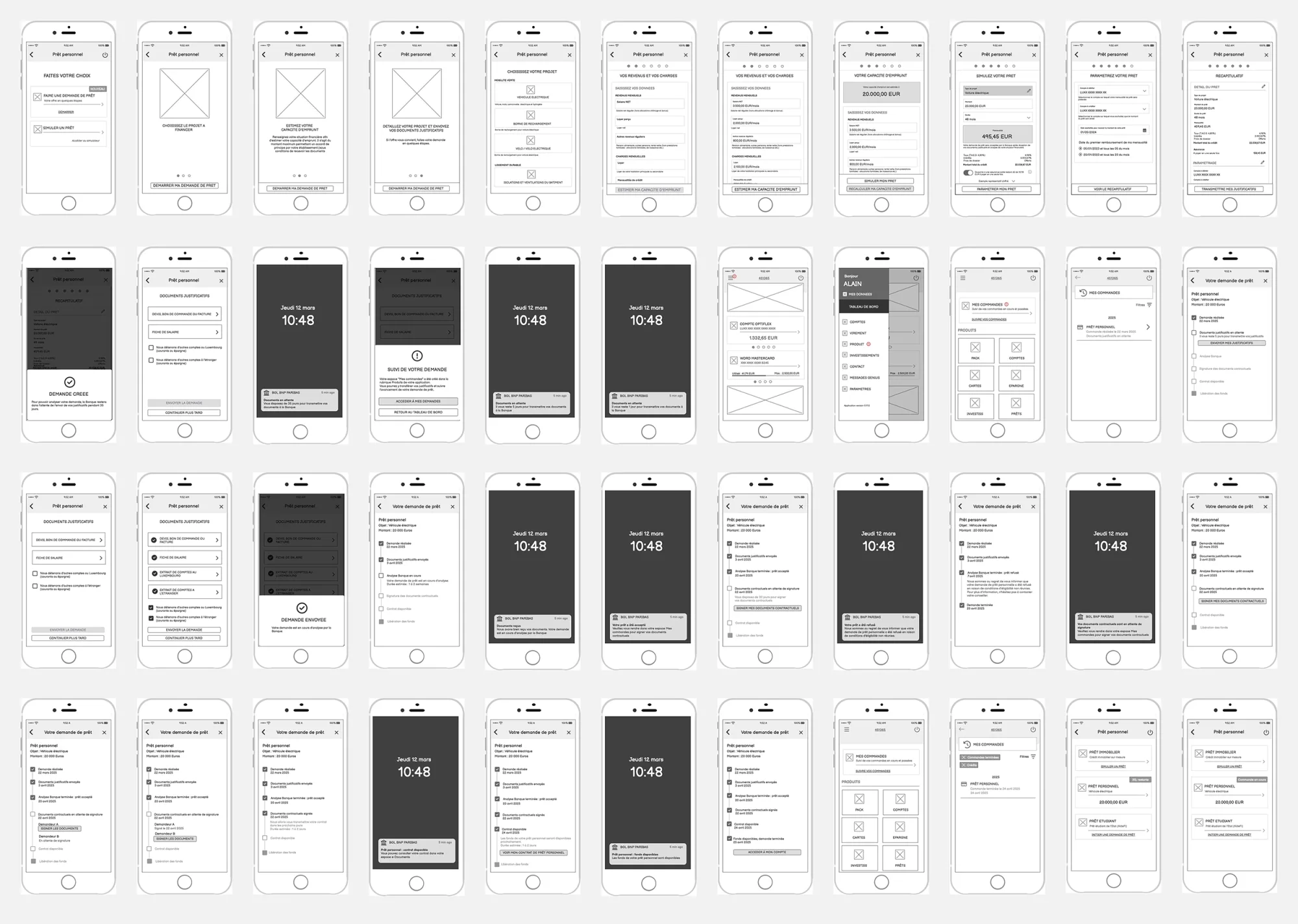 Wireframes of the loan flow