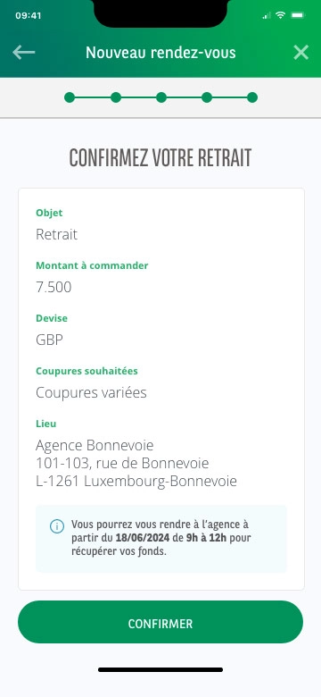 Withdrawal confirmation screen